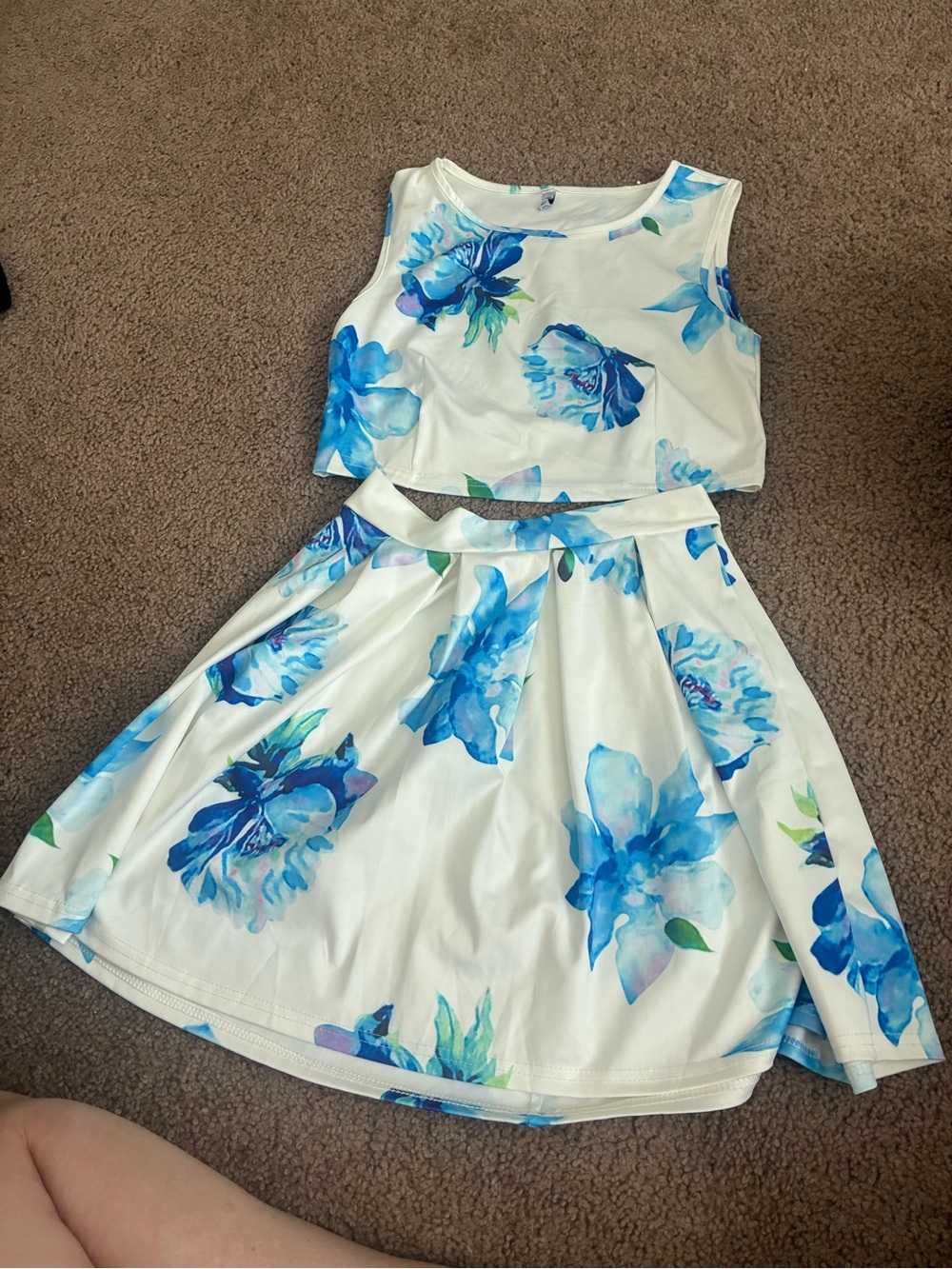 White & Blue Floral Two-Piece  Dress Set